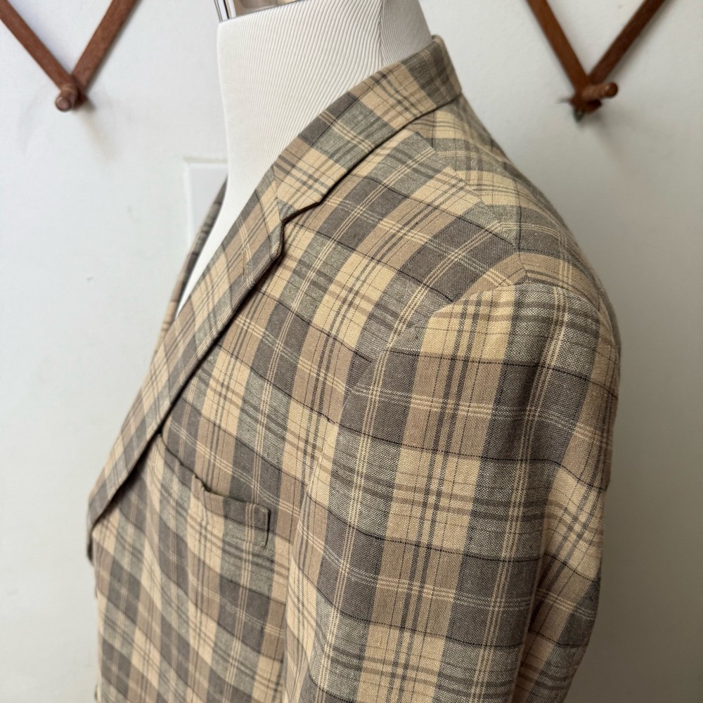 Linen Plaid Elbow Patch Blazer - image 6